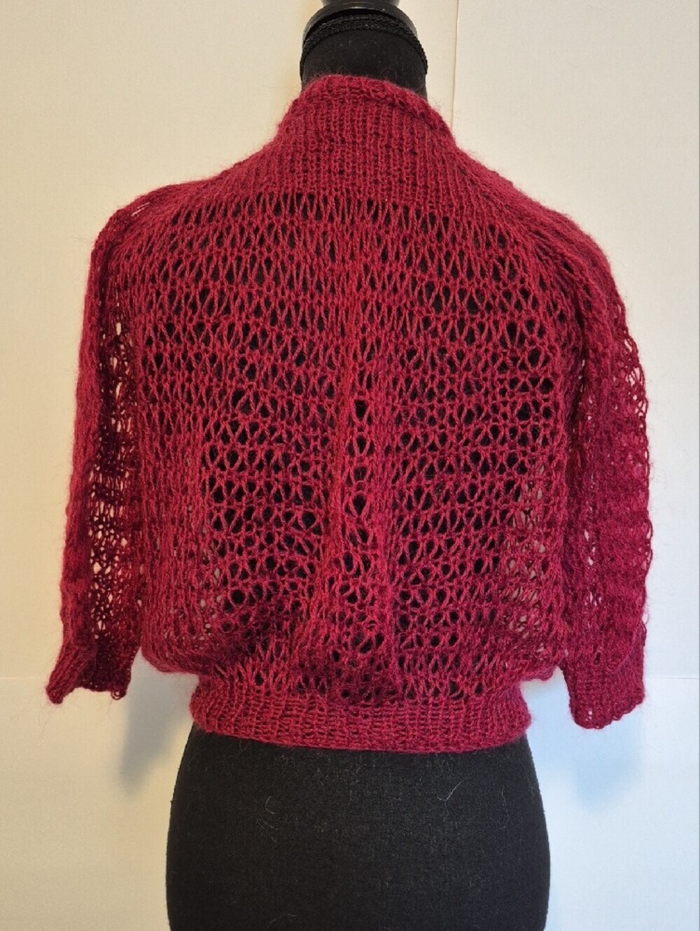 Open-Knit Tie-Front Women's Sweater Cardigan in Burgundy - Picture 4 of 6